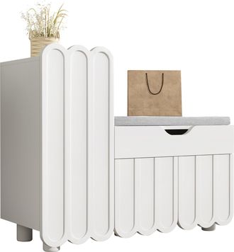 STILVORA Zapatero Con 3 Puertas, Caj&oacute;n Y Banco Tapizado, Blanco, Combinaci&oacute;n Ahorradora De Espacio De Zapatero Y Banco Zapatero Para Pasillo Y Entrada