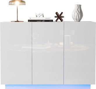 STILVORA Aparador Con 3 Puertas, Estantes Ajustables Y Led, En Tablero De Part&iacute;culas, Blanco, 120 &times; 40 &times; 75 Cm