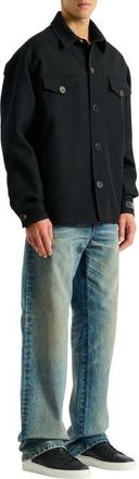 Balmain Wool twill overshirt in Black at Nordstrom, Size 46