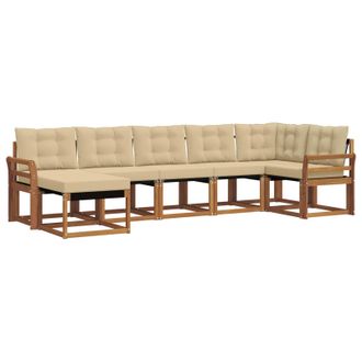 vidaXL Conjunto De Sof&aacute;s De Exterior Con Coj&iacute;n 7 Pcs Natural Y Beige Vidaxl