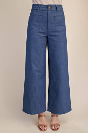 Glam High Rise Wide Leg Front Pocket Jeans In Indigo