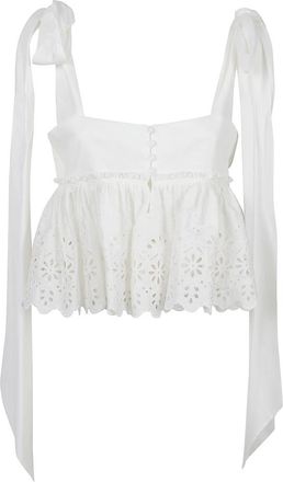 Chlo&eacute; Cropped Top met Geknoopte Bandjes - Dames - Tops zonder mouwen - Wit - S - Katoen - Tops