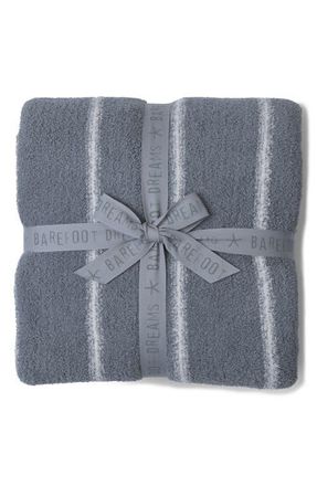 Barefoot Dreams CozyChic Pinstripe Bed Blanket in Moonbeam/Pearl at Nordstrom, Size King