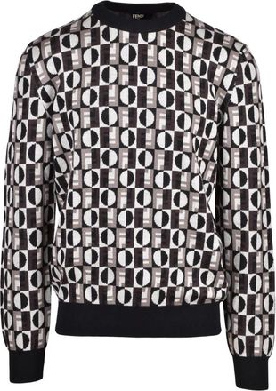 Fendi Pullover met ronde hals - Heren - Ronde hals truien - Veelkleurig - L - Wol - Truien & Vesten