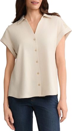 Jones New York Lace Detail Linen Blend Button-Up Shirt in Natural Stone at Nordstrom, Size X-Large