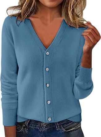 Generic Cardigans for Women Long Sleeve Open Front Lightweight Knit Sweaters Button Down V Neck Ribbed Cardigan Ladies Winter Soft Comfy Jumper Outerwear Plus