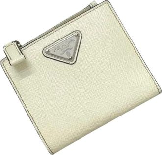 Prada Pre-owned Vintage Saffiano Bi-fold Portemonnee - Dames - Vintage Accessoires - Beige - ONE Size - Leer - Vintage