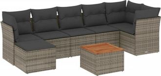 vidaXL Vidaxl - Set De Sof&aacute;s De Jard&iacute;n 8 Pzas Y Cojines Rat&aacute;n Sint&eacute;tico Gris