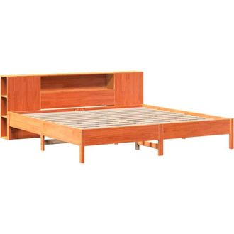 vidaXL Vidaxl - Cama Con Estanter&iacute;a Sin Colch&oacute;n Madera Maciza Marr&oacute;n 200x200 Cm