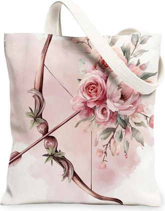 Generic Floral Canvas Tote Bags, Vintage Flower Design Lightweight Washable Grocery Bags, Elegant Reusable Shoulder Strap for Shopping, Travel, Beach 13x15 In