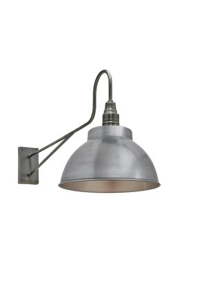 Industville Long Arm Dome Wall Light, 13 Inch, Light Pewter, Pewter Holder