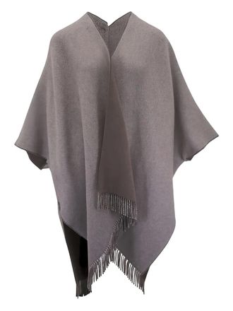 Brunello Cucinelli Poncho met visgraatpatroon en franje - Bruin