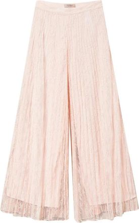 Twinset Roze Kant Palazzo Broek - Dames - Wijde Broeken - Roze - XL - Polyester - Broeken