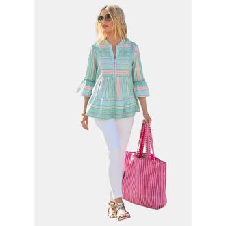 Joe Browns Bell Sleeve Tunic in Aqua Boho Stripes at Nordstrom, Size 24