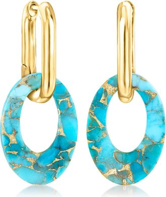 Ross-Simons 18kt Gold Over Sterling Hoop Earrings With Removable Oval Turquoise Drops
