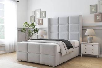 Comfort Beds Charlie Plush Bed Frame - 50 Upholstered Wingback Headboard in Silver | Size: Single