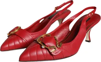 Dolce & Gabbana Womens Red Devotion Leather Heels Slingback Shoes Lamb