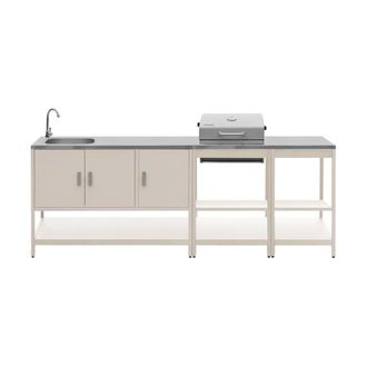 Sweeek Cocina exterior 2 m&oacute;dulos de acero inoxidable con barbacoa de carb&oacute;n