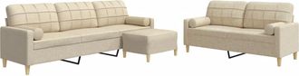 vidaXL Vidaxl - Set Divani 3 Pz Con Poggiapiedi E Cuscini Crema Tessuto