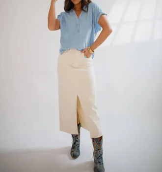 Dear John Denim Vianna Front Slit Denim Skirt In Wheat