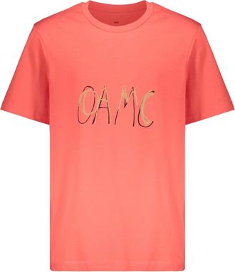 OAMC Oamc, Tops, Heren, Rood, M, Katoen, Geribbeld katoenen T-shirt met voorlogo