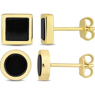 Delmar Mens Set of 2 Onyx Square & Round Stud Earrings in Black at Nordstrom Rack