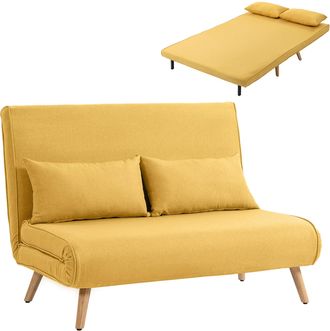 OEM Sof&aacute; Cama De 2 Plazas Plegable Sof&aacute; Cama Tapizado En Lino Con Respaldo Ajustable 5 Posiciones 2 Almohadas Amarillo