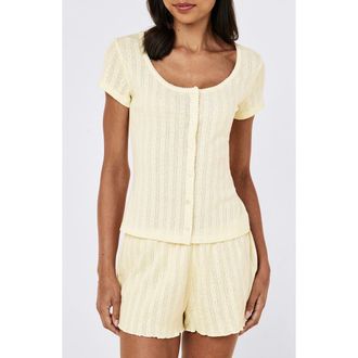 Papinelle Sleepwear Imogen Cotton Pointelle Knit Pajama Top in Buttercup at Nordstrom, Size Medium
