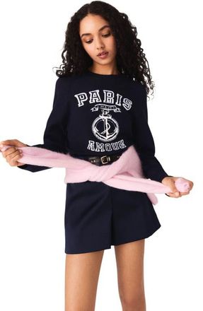 Maje Round-neck slogan sweater in Navy at Nordstrom, Size X-Small