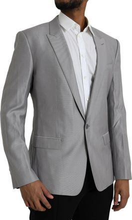 Dolce & Gabbana Mens Gray Wool Peak Single Breasted Coat Blazer Virgin Silk Clothing