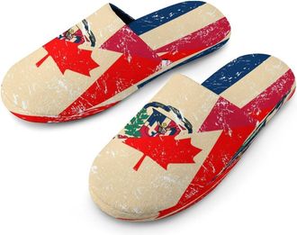 Generic Canada And Dominican Flag Mens Cotton Slippers Memory Foam Comfort House Shoes Winter Indoor Slipper for Hotel Casa Spa