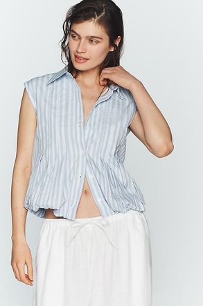 Maeve Sleeveless Pleated Bubble-Hem Buttondown Top
