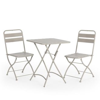 HOMN Conjunto muebles de jard&iacute;n 3 piezas gris, mesa y 2 sillas