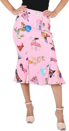 Moschino Ladies Fantasy Print Pink Flare Skirt