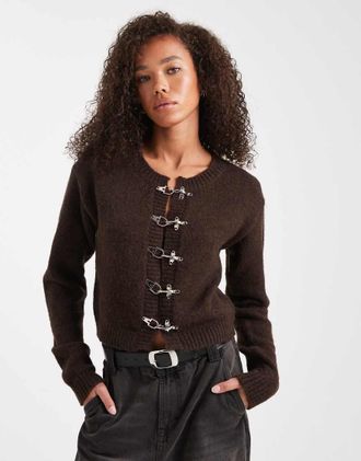 Daisy Street Cardigan con chiusura a clip marrone