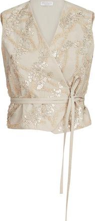 Brunello Cucinelli Vest with dazzling seabed embroidery in Beige at Nordstrom, Size 46 It