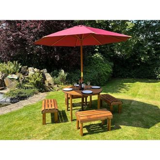 Charles Taylor Trading Knights Four Seater Garden Furniture Round Table Set - Fully Assembled in Light Brown