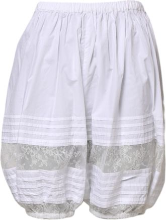 Dolce & Gabbana White Lace Paneled Cotton High Waisted Womens Shorts (Pre-Owned)