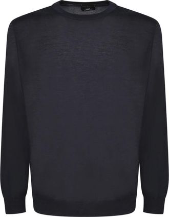 Dell'Oglio Trui met lange mouwen en ronde hals - Heren - Ronde hals truien - Blauw - M - Kasjmier - Truien & Vesten