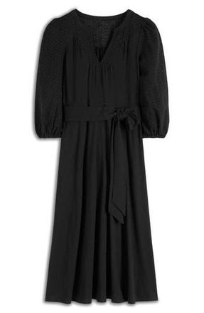 Boden Eden Broderie Anglaise & Jersey Midi Dress in Black at Nordstrom Rack, Size 4
