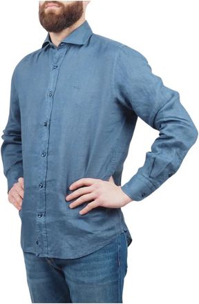 Paul & Shark Blauw linnen overhemd met Franse kraag - Heren - Casual Overhemden - Blauw - XL - Linnen - Overhemden