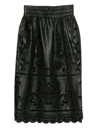 Farm Rio Minigonna floreale con orlo a smerlo - Nero