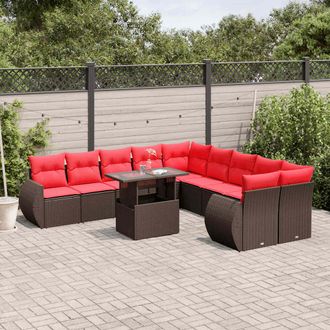 vidaXL Vidaxl Set Divani Da Giardino 11 Pz Con Cuscini Marrone In Polyrattan