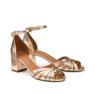 La Redoute Collections Sandalen in metallic leer met hak, enkelbandje