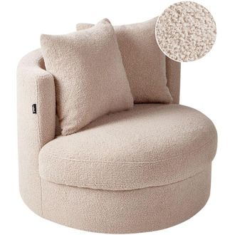 Beliani Poltrona moderna Glam con schienale rotondo Base girevole in boucle con due cuscini Beige Dalby