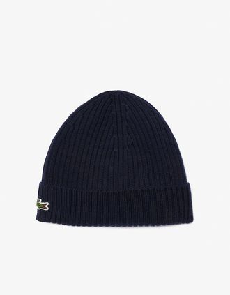 Lacoste Mens Lacoste Mens Rib Knit Brushed Wool Beanie - Navy