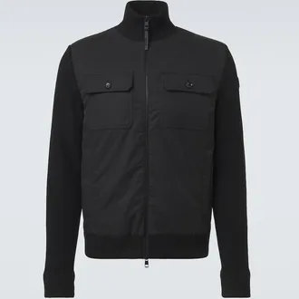 Moncler Virgin wool and suede zip-up down cardigan