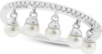 Allurez 0.08ct Diamond & 0.21ct Fresh Water Pearl 14k White Gold Ring