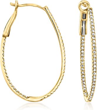 Ross-Simons Diamond Inside-Outside Oval Hoop Earrings in 14kt Yellow Gold