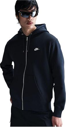 Nike Club Full-Zip Fleece Hoodie Mens Sweatshirt Obsidian/Obsidian/White : MD, Cotton/Polyester